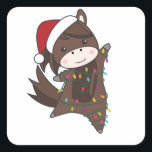 Horse Pony Christmas Snow Winter Animals Horses Quadratischer Aufkleber<br><div class="desc">The horse at Christmas with fairy lights. Funny animals with gifts and snow for the holidays. Also funny for Christmas in July. Horses are cute animals and perfect for Christmas.</div>