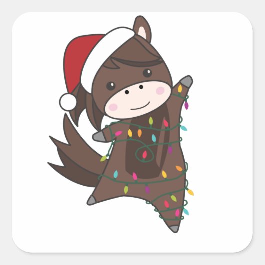 Horse Pony Christmas Snow Winter Animals Horses Quadratischer Aufkleber (Vorderseite)