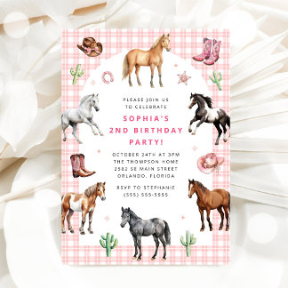 Horse Pony Saddle Up Cowgirl Girl Birthday  Einladung