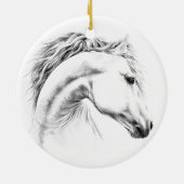 Horse portrait pencil drawing Equestrian art Keramik Ornament (Hinten)