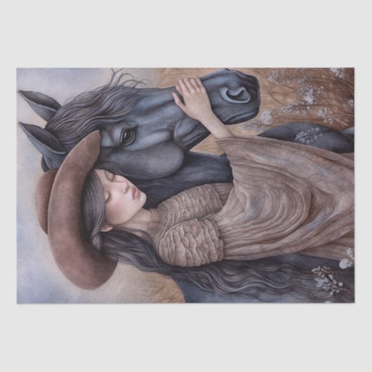 Horse Prairie Cowgirl "Beste Freunde" Seidenpapier (Vorderseite)