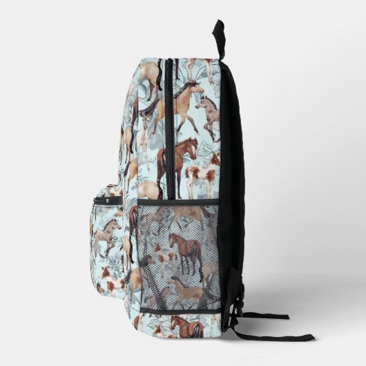 Horse Print Pretty Aqua Floral Girl's Bedruckter Rucksack (Rechts)