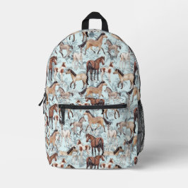 Horse Print Pretty Aqua Floral Girl's Bedruckter Rucksack