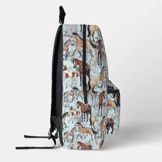 Horse Print Pretty Aqua Floral  Girl's Bedruckter Rucksack (Links)
