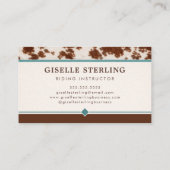 Horse Riding Instructor Rustic Cowhide Western Visitenkarte (Rückseite)