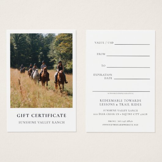 Horse Riding Lessons Gift Certificate Template (Vorne & Hinten)