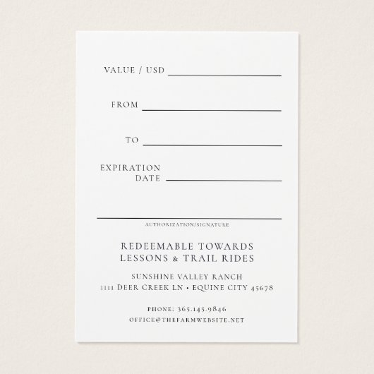 Horse Riding Lessons Gift Certificate Template (Rückseite)