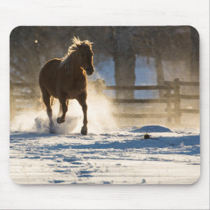 Horse Running Through the Snow Mousepad