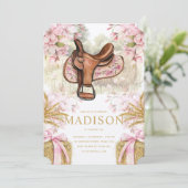 Horse Saddle Birthday Invitation Einladung (Stehend Vorderseite)