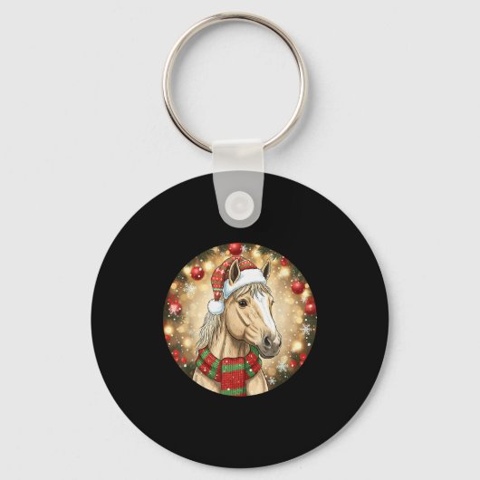 Horse Santa Hat Christmas Lights Family Matching W Schlüsselanhänger (Vorderseite)