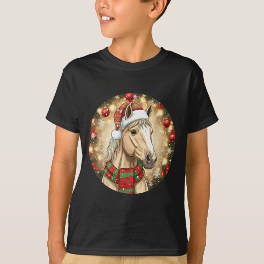 Horse Santa Hat Christmas Lights Family Matching W T-Shirt (Vorderseite)
