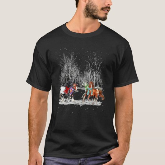 Horse Scarf Winter Christmas Tree Xmas Forest Snow T-Shirt (Vorderseite)