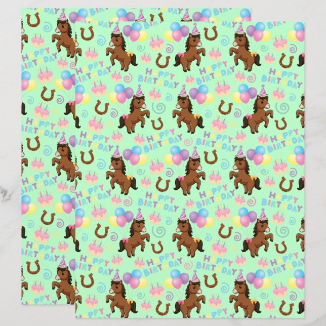 Horse Scrapbook Paper in Green (Vorne/Hinten)