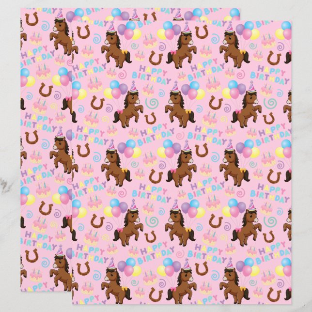 Horse Scrapbook Paper in Pink (Vorne/Hinten)