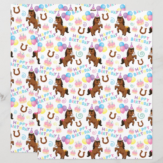 Horse Scrapbook Paper in White (Vorne/Hinten)
