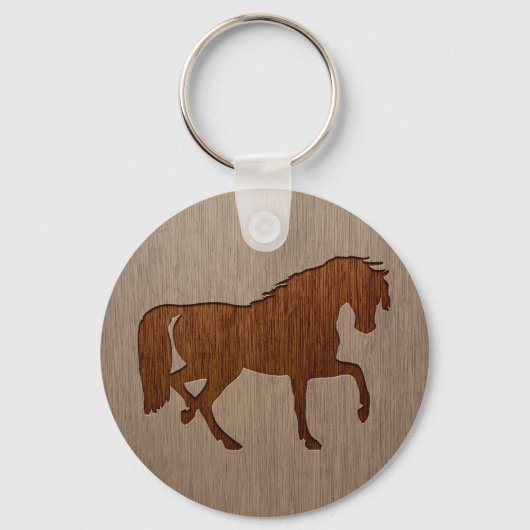Horse silhouette engraved on wood effect schlüsselanhänger (Vorderseite)
