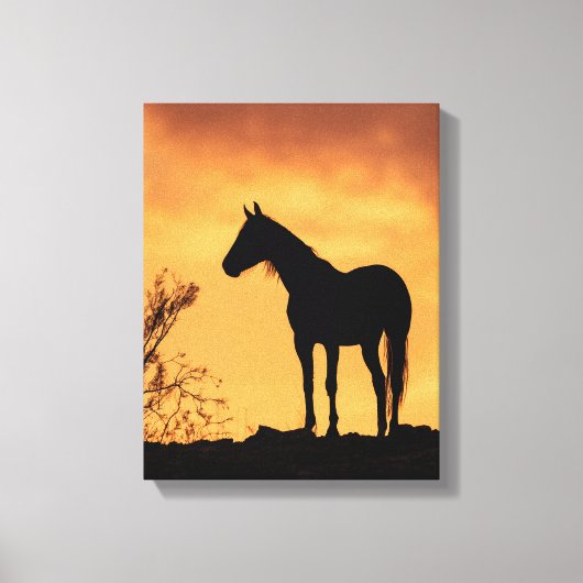 Horse Silhouette Fiery Sunset Sky Art Leinwanddruck (Vorderseite)
