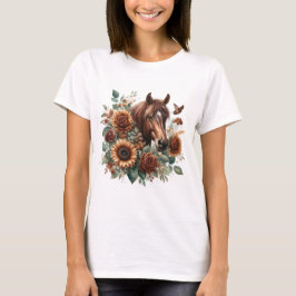 Horse & Sunflower T-Shirt – Rustic Floral Elegance
