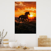 Horse Sunset Poster | Running Black Horse Wall Art (Küche)