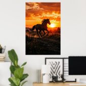 Horse Sunset Poster | Running Black Horse Wall Art (Heimbüro)