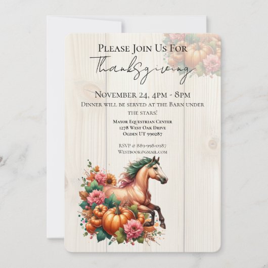 Horse Thanksgiving Dinner Invitation Einladung (Vorderseite)