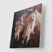 Horse Themed Clock with Two Horses Quadratische Wanduhr (Winkel)