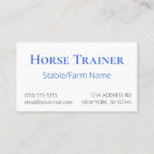 Horse Trainer Business Blue Simple and Modern Visitenkarte (Rückseite)