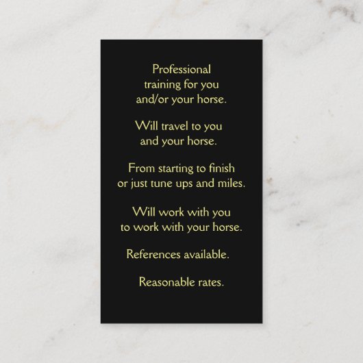 Horse Training Riding Lessons Western Visitenkarte (Rückseite)