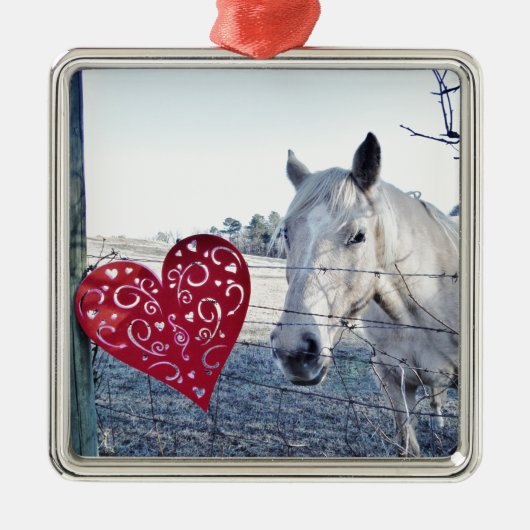 HORSE Valentinherz Silbernes Ornament (Vorne)