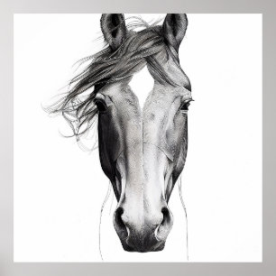 Horse Wild Nature Animal Illustration Zeichnend Ku Poster