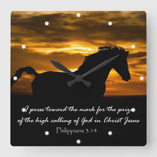 Horse with Bible Verse Quadratische Wanduhr (Vorderseite)