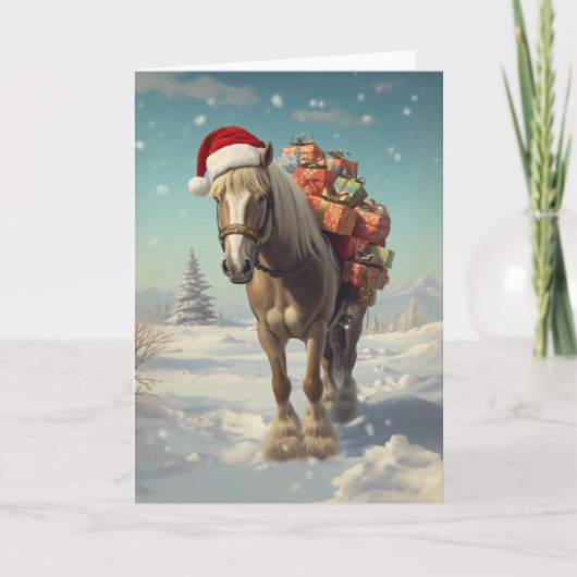 Horse with Christmas presents in the snow Karte (Vorderseite)