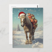 Horse with Christmas presents in the snow Postkarte (Vorne/Hinten)