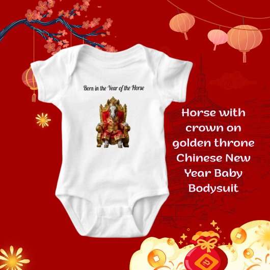 Horse with crown on golden throne Chinese New Year Baby Strampler