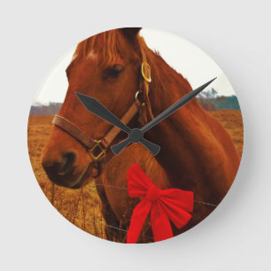 Horse with Red Bow Runde Wanduhr