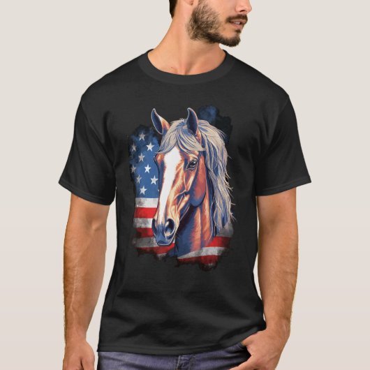 Horse With USA Flag Horseback Riding Equestrian 1 T-Shirt (Vorderseite)