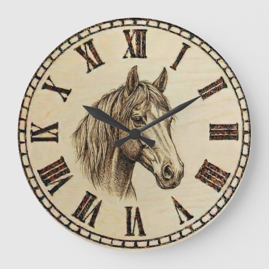 Horse Wooden Wall Clock Große Wanduhr (Vorderseite)