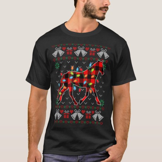 Horse Xmas Lights Ugy Weihnachtssüßer T-Shirt (Vorderseite)