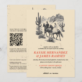 Horseback Canyon Couple mit QR Code und Details Einladung