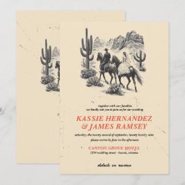 Horseback Canyon Couple mit QR Code Wedding Einladung