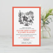 Horseback Canyon Couple Wedding Einladung (Stehend Vorderseite)