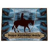 Horseback Cowboy Birthday Blue Große Geschenktüte (Vorderseite)