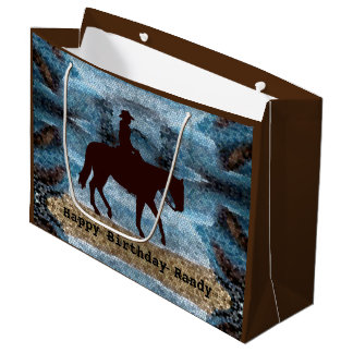 Horseback Cowboy Birthday Blue Große Geschenktüte