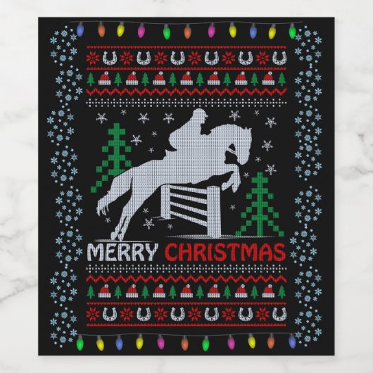 Horseback Riding Jumping Frohe Weihnachten Weinetikett (Einzelnes Label)