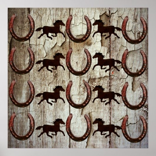 Horses and Horseshoes on Barn Wood Cowboy Gifts Poster (Vorne)