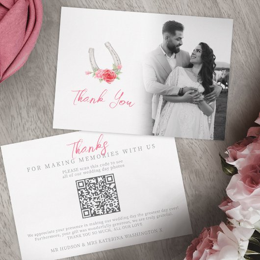 Horses and roses monogram wedding Photos QR Code Dankeskarte