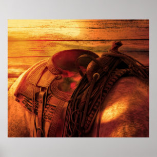 Horse's back with western saddle poster