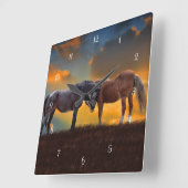 Horses Fantasy Surreal Sunrise Palomino Roan Quadratische Wanduhr (Winkel)