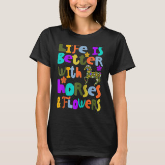 Horses Flowers Horsewomen Country Rider Kids Eques T-Shirt