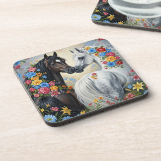  Horses framed in flowers Coaster Getränkeuntersetzer